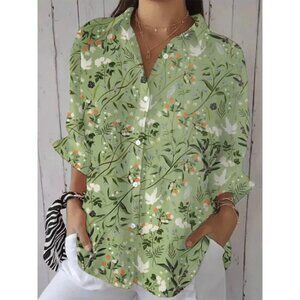 Floral Printed Shirt Collar Long Sleeve Casual Daily Shirt